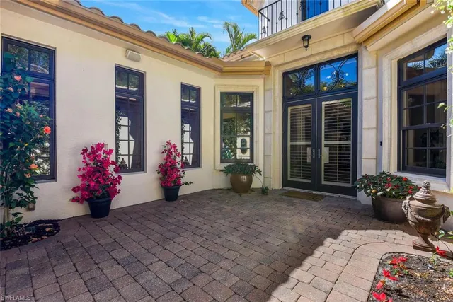 a view of a chairs in front of a building