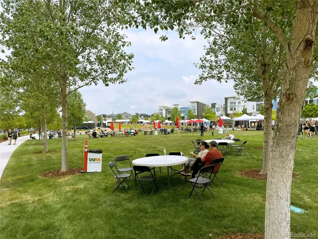 a view of a swimming pool and trees in the background