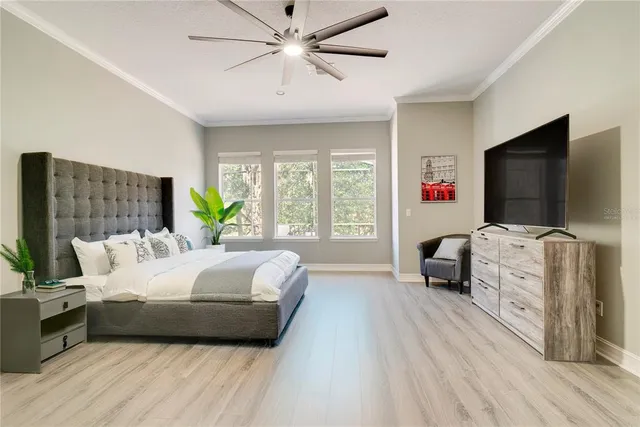 a bedroom with a bed and a flat screen tv on the dresser