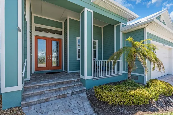 a porch with seating space