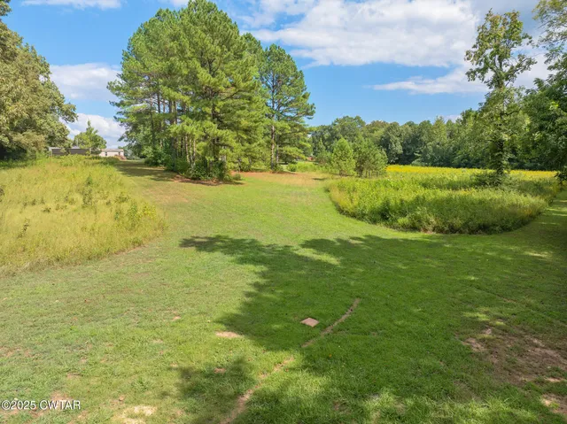a view of a house with a big yard plants and large trees