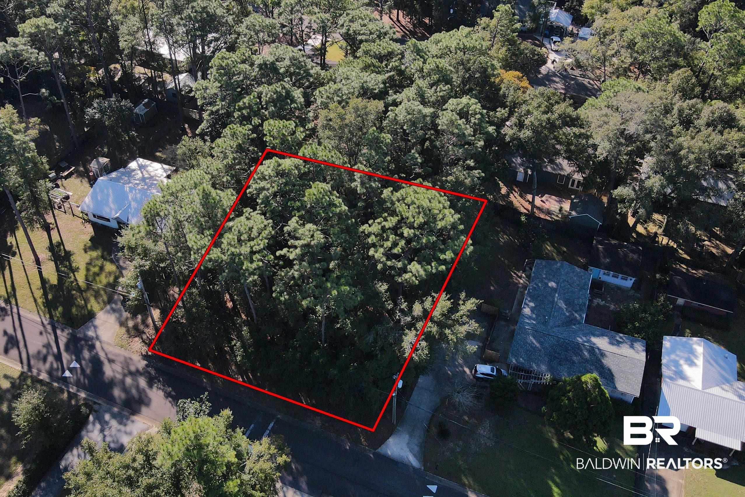 Lot 2 Rosa Avenue Fairhope, AL 36532 - Photo 2 of 10 Aerial view of property and surrounding area with property boundaries highlighted
