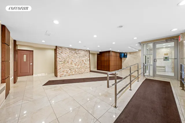 a view of a hallway with workspace