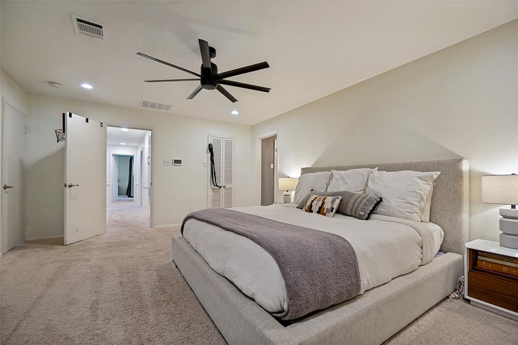 4614 Ridgeside Drive Dallas, TX 75244 - Photo 23 of 30 Carpeted flooring throughout, recessed lighting, and a modern ceiling fan