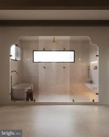 a room with table chairs and wooden floor