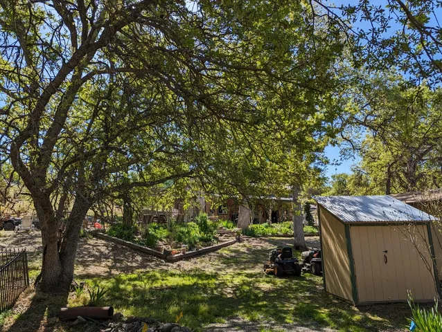 an outdoor space with seating area