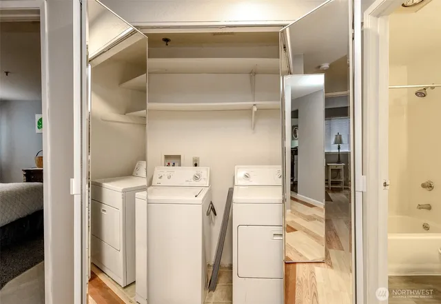 a utility room with dryer and washer