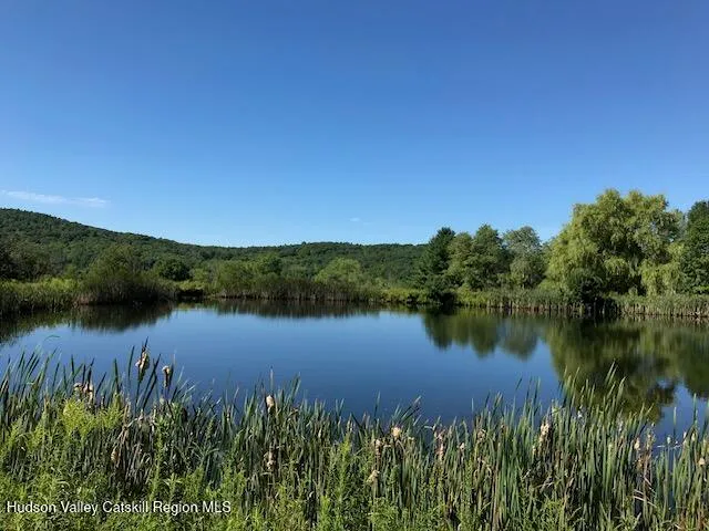 a view of a lake with a yard