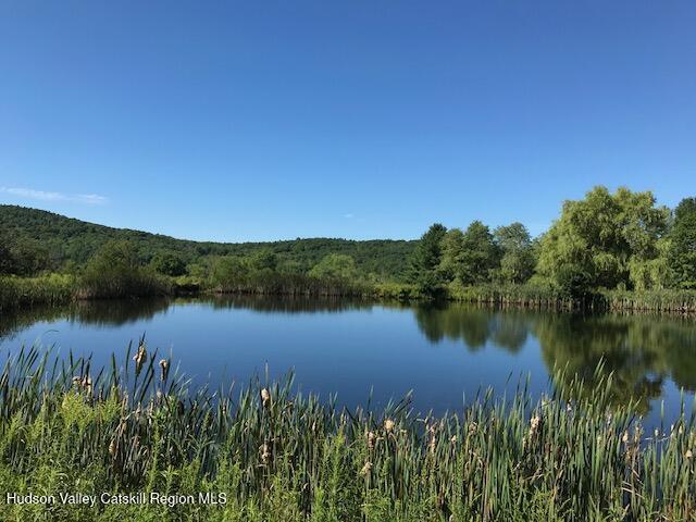 a view of a lake with a yard