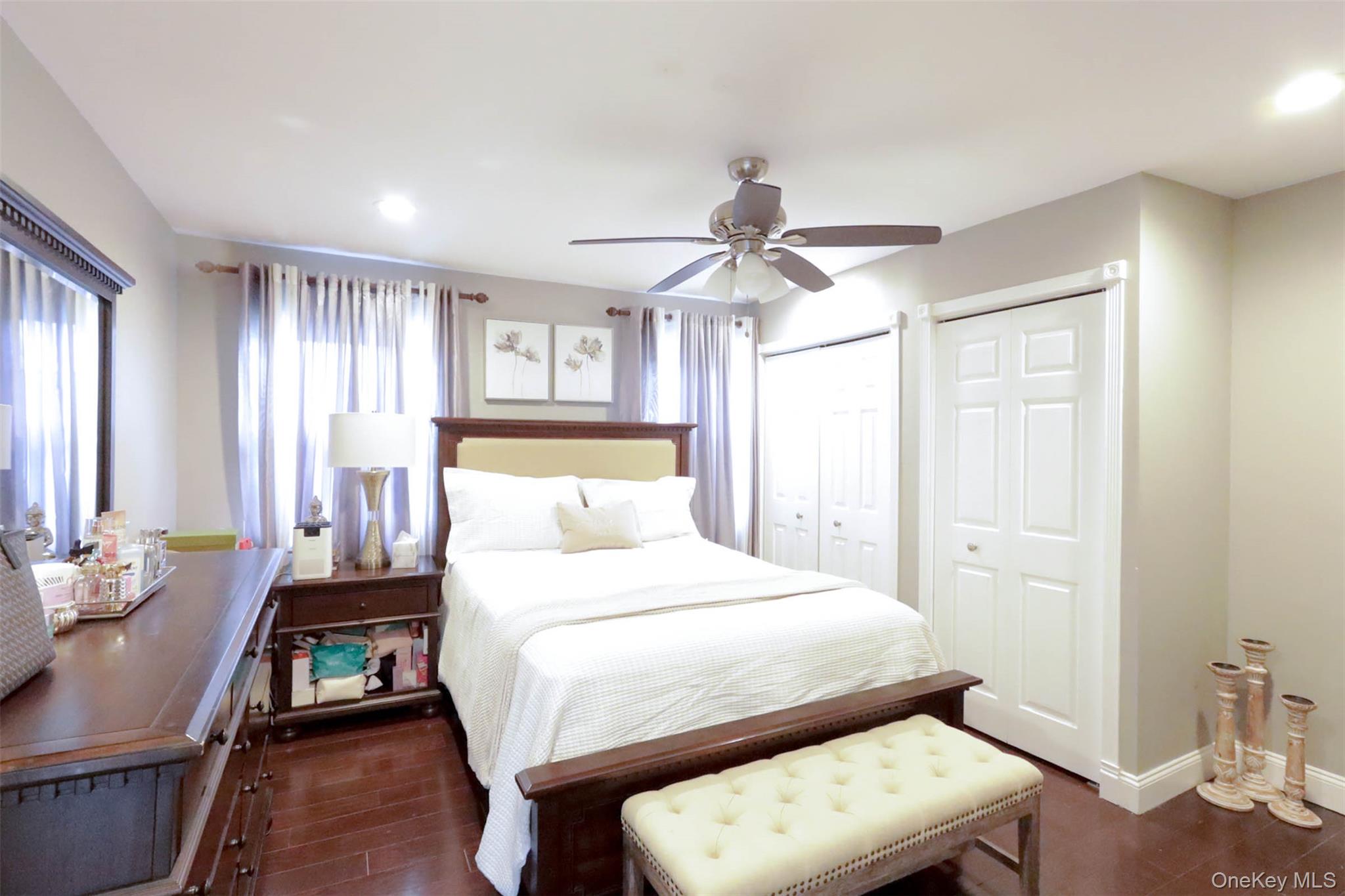 151 Cheltenham Road West Babylon, NY 11704 - Photo 24 of 42 Bedroom featuring wood-finish flooring, recessed lighting, and a ceiling fan