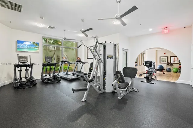 a view of a room with gym equipment