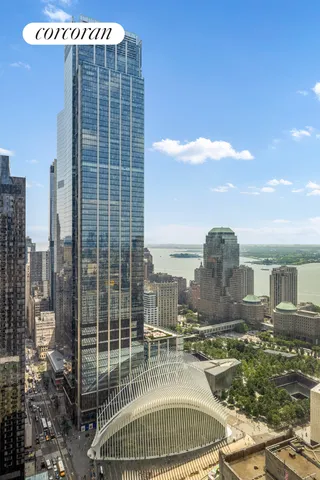 a city view with tall buildings