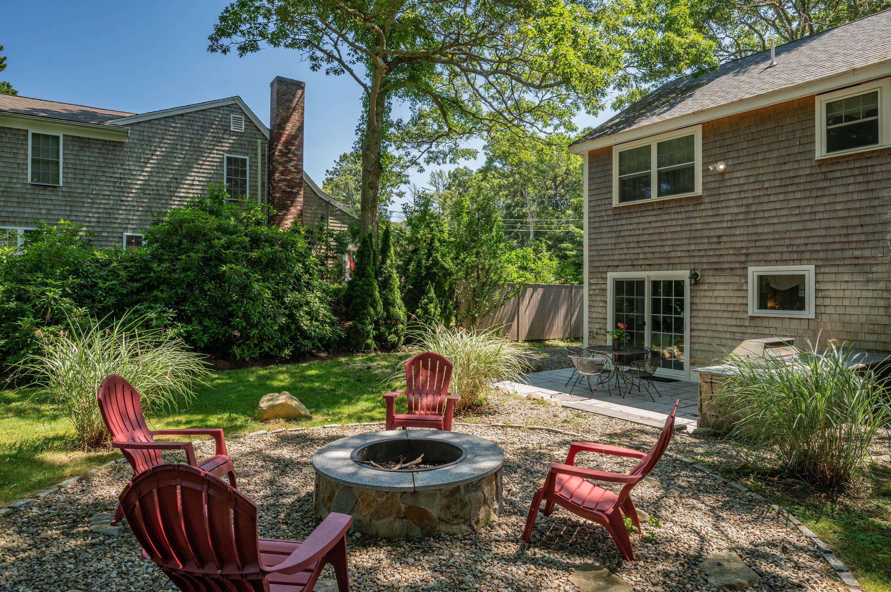 36 Riverside Road Mashpee, MA 02649 - Photo 32 of 48 a backyard of a house with outdoor seating
