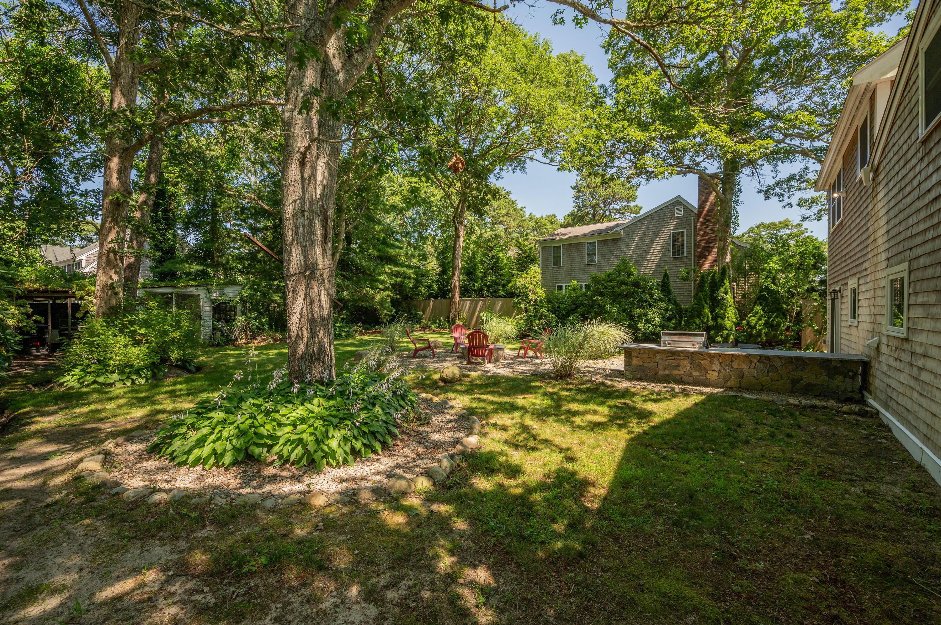 36 Riverside Road Mashpee, MA 02649 - Photo 34 of 48 a view of a yard with plants and large trees