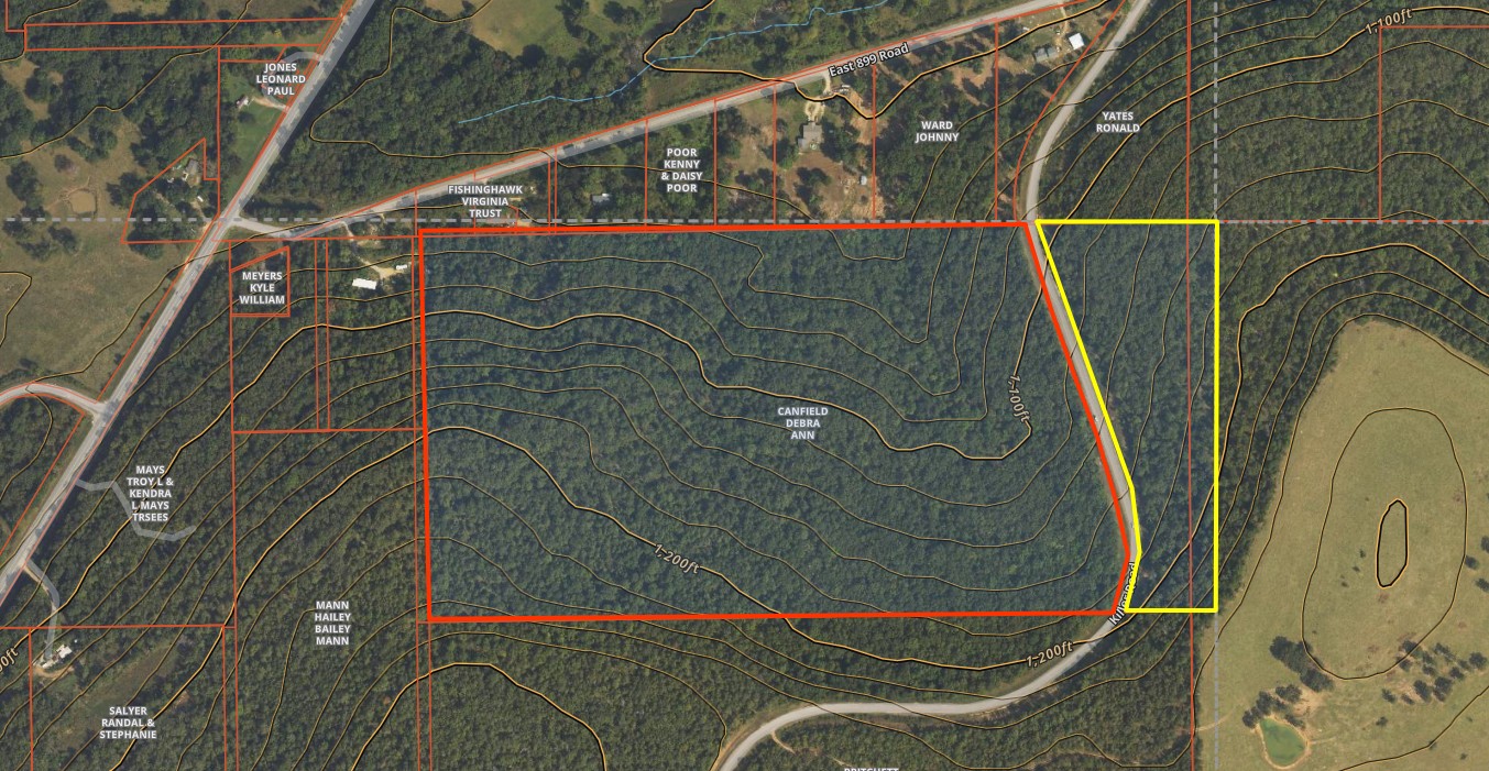 90333 South 4697 Road Stilwell, OK 74960 - Photo 22 of 26 Property Survey Map. Indicating boundaries, topography, and surrounding parcels for the property