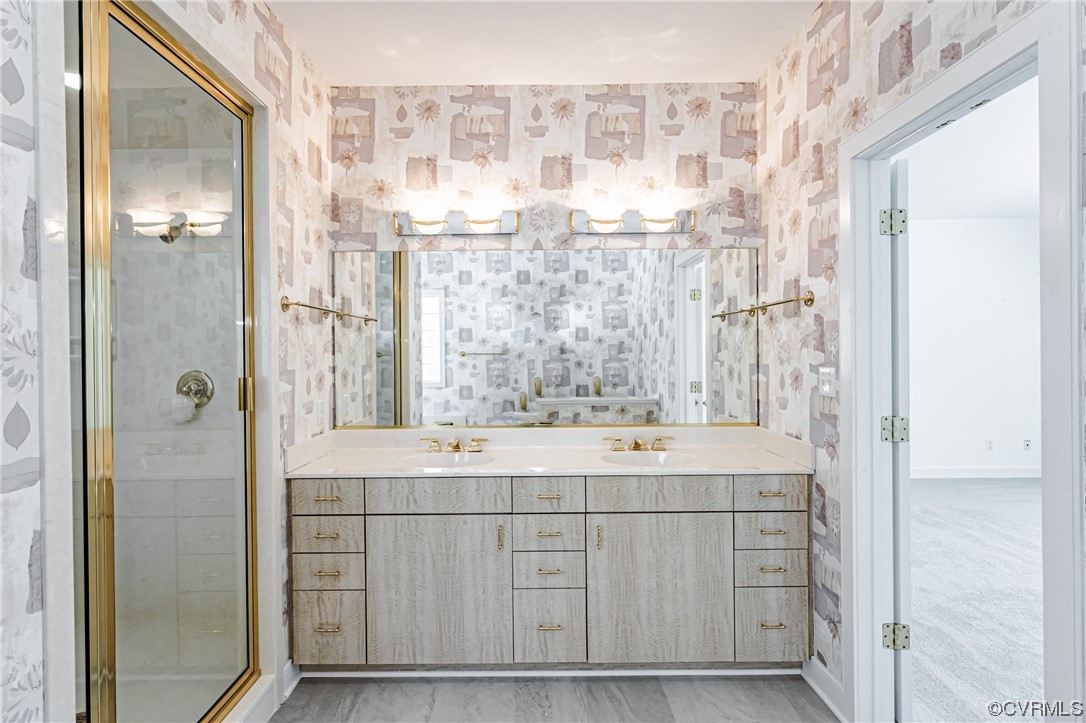 13510 Stonegate Road Midlothian, VA 23113 - Photo 34 of 50 a bathroom with a double vanity sink mirror and shower