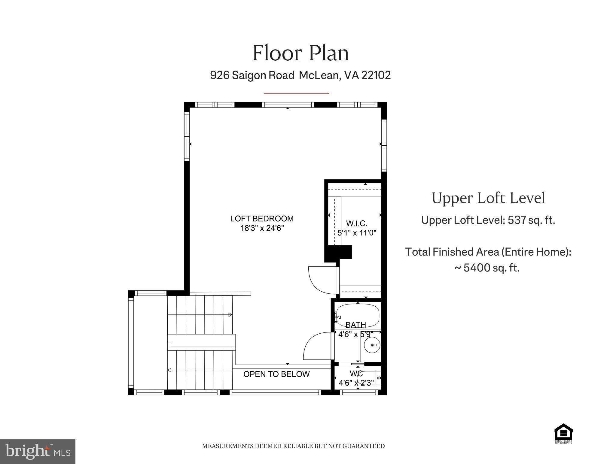 926 Saigon Road McLean, VA 22102 - Photo 53 of 54 Upper Loft Level Floor Plan