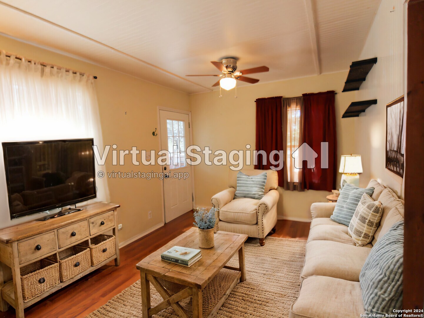 1468 Pebble Beach Road Lakehills, TX 78063 - Photo 7 of 23 a living room with furniture and a flat screen tv