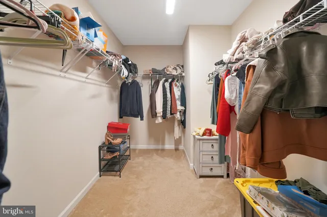 a view of walk in closet with clothes and shoes