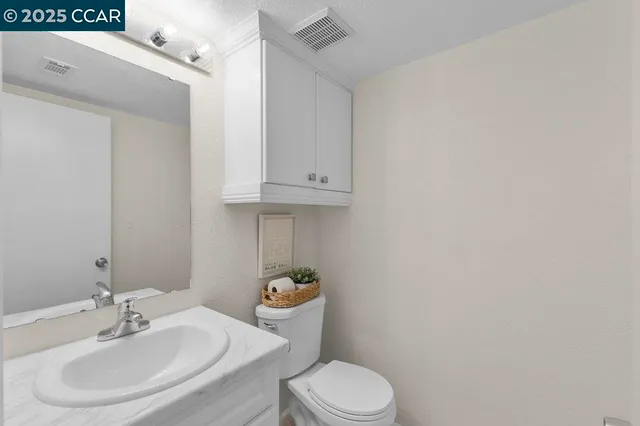 a bathroom with a sink a toilet and vanity