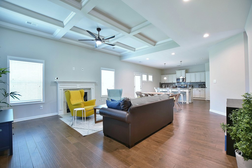 57 Hart Ridge Court Hamilton, GA 31811 - Photo 8 of 33 Great Room with Coffered Ceiling, a Wood Burning F
