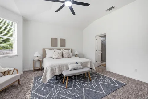 a bed room with a bed and a couch