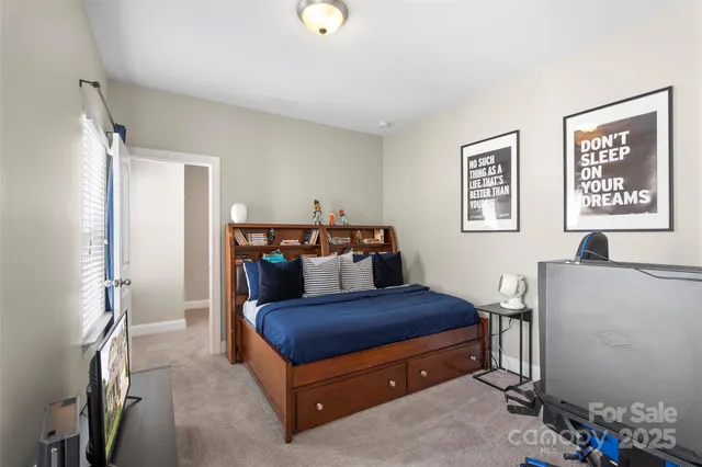 a bedroom with a bed and a cabinets