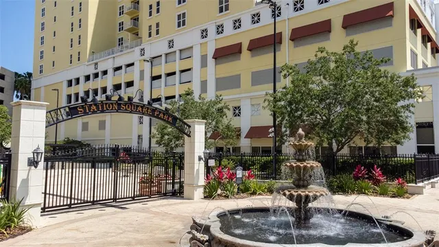 a front view of a building with street