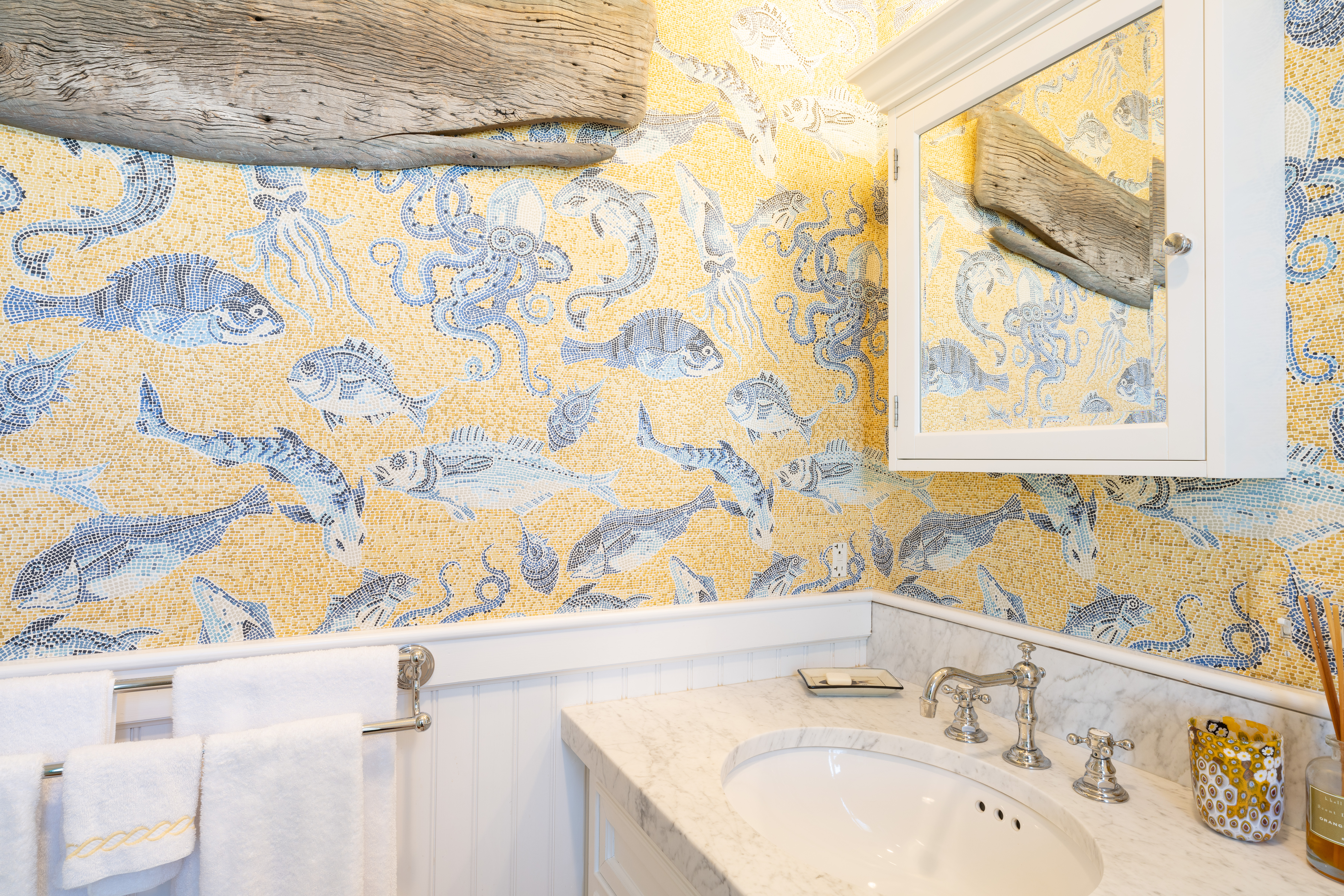 6 Ackermuck Road Nantucket, MA 02554 - Photo 25 of 40 a bathroom with a sink and a mirror