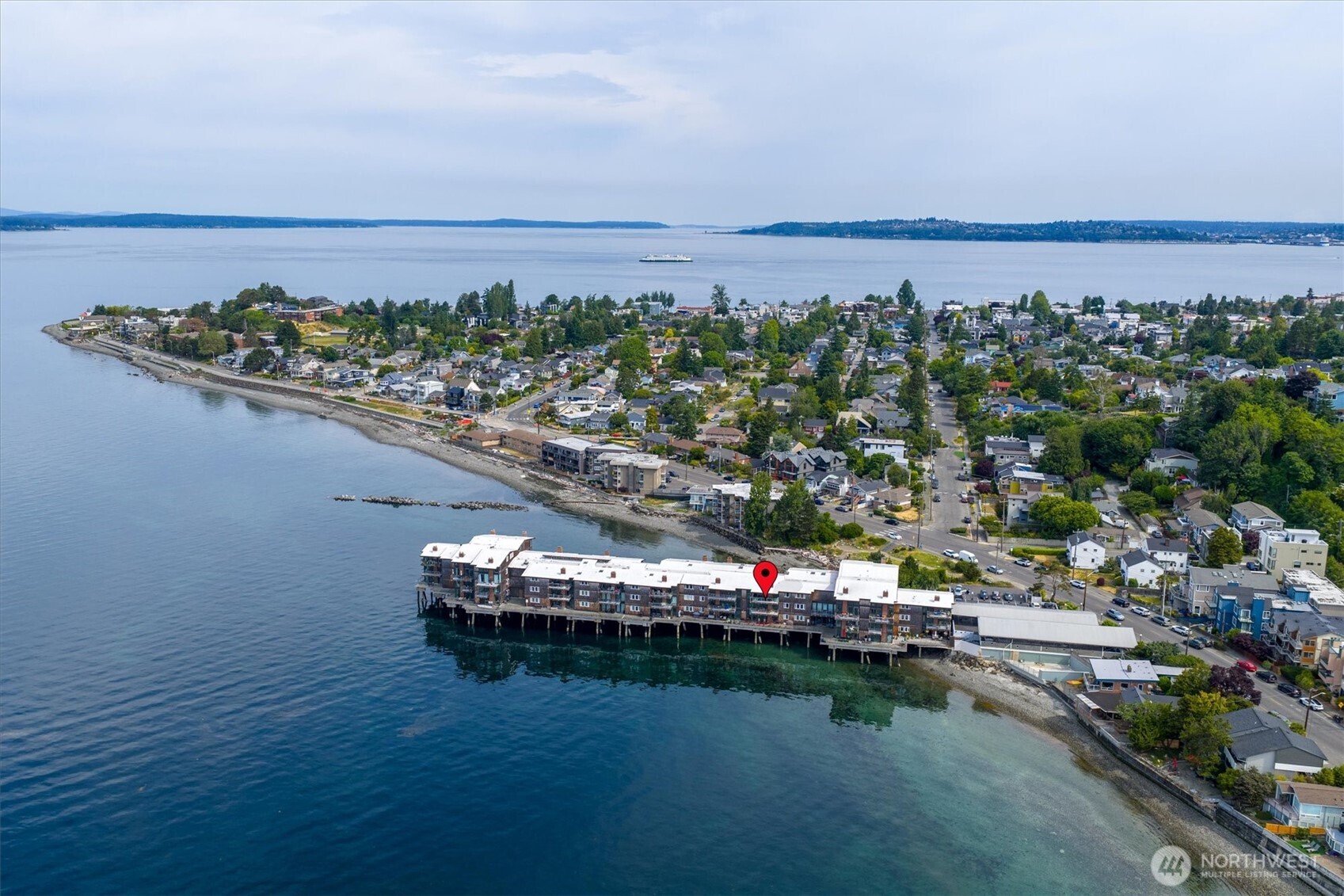 3717 Beach Drive Southwest, Unit 207 Seattle, WA 98116 - Photo 2 of 40 a city view with boat and palm trees