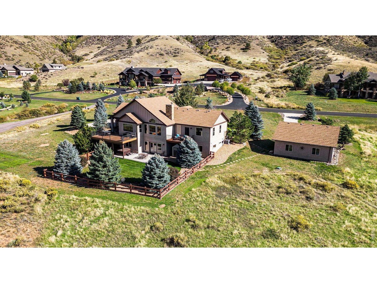 10723 Buckhorn Ridge Way Loveland, CO 80538 - Photo 42 of 50 a aerial view of a house with a yard swimming pool and lake view