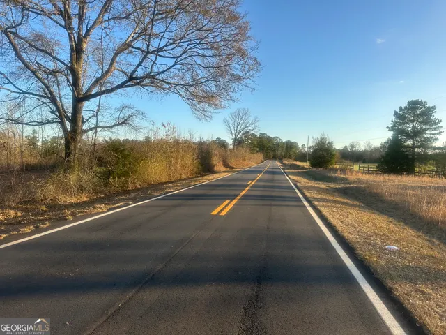 a view of a street with a yard and a fountain