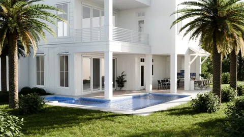 a view of a backyard with potted plants