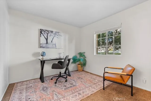 a workspace room with furniture and a rug