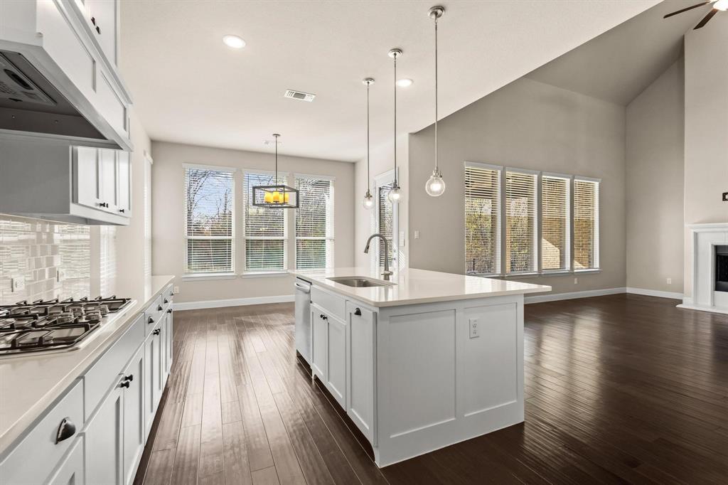 4001 Gentle Creek Lane Nevada, TX 75173 - Photo 14 of 40 a open kitchen with stainless steel appliances granite countertop a stove and a wooden floors