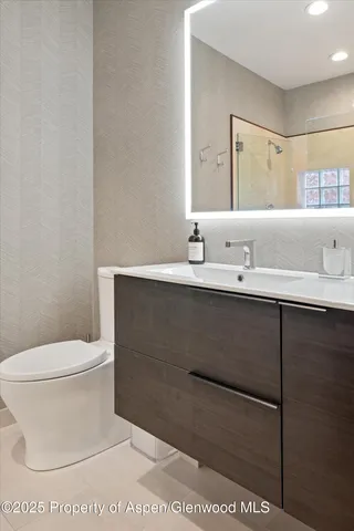 a bathroom with a sink a toilet and mirror
