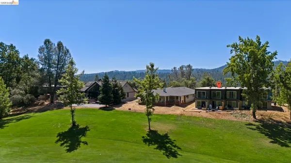 a garden view with a seating space