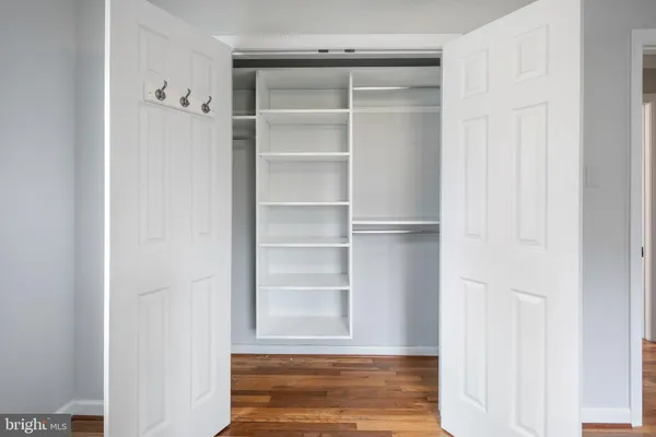 a view of walk in closet with empty racks