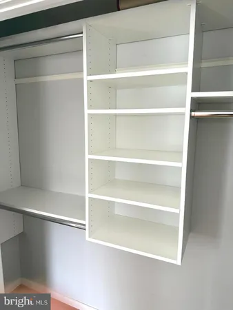 a view of walk in closet with empty racks
