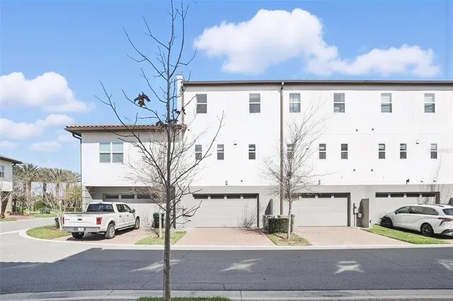 an aerial view of a swimming pool