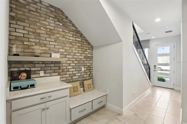a kitchen with a cabinets and a stove
