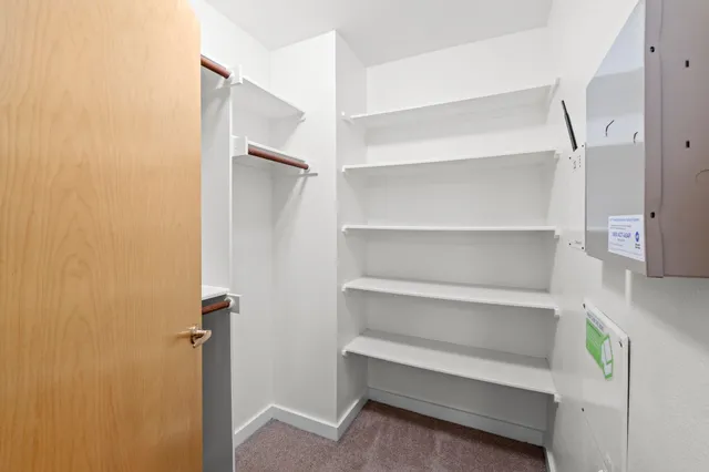 a view of walk in closet with empty racks