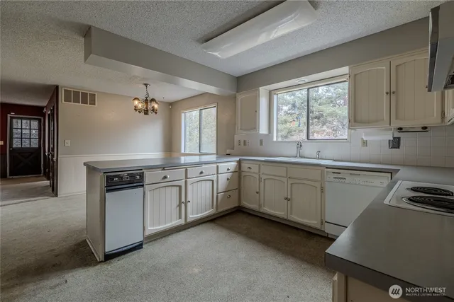 a kitchen that has a sink and a stove