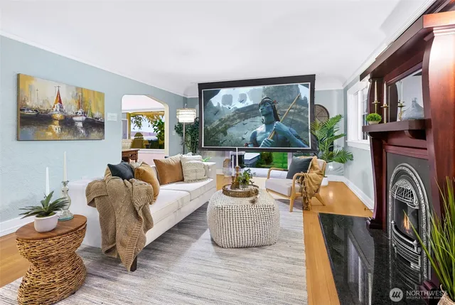 an aerial view of a house with garden