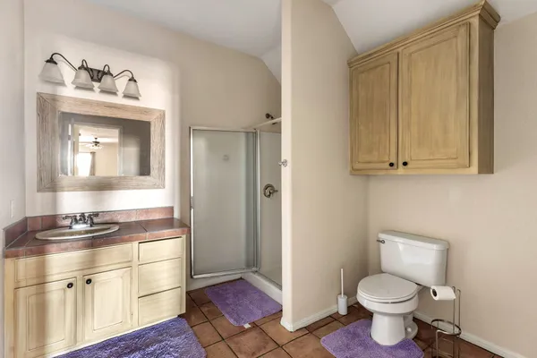 a bathroom with a sink a toilet and a mirror