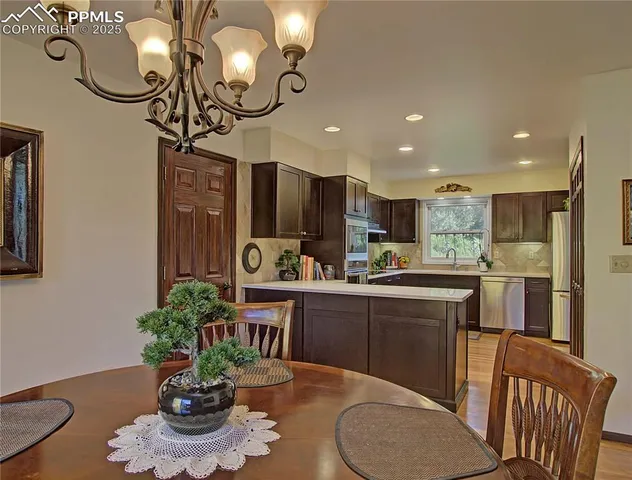 a kitchen with a table and chairs