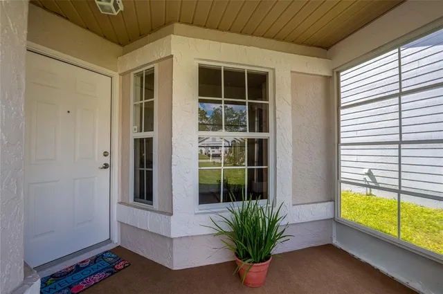 a view of front door and potted plants