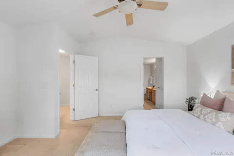 a bedroom with a bed and dresser