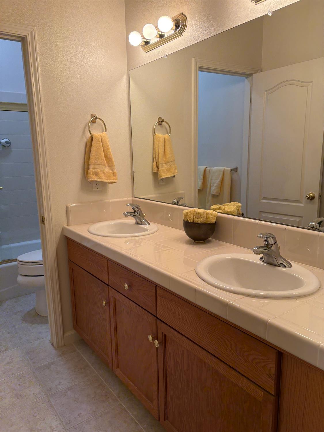 2644 Gibson Avenue Clovis, CA 93611 - Photo 14 of 21 a bathroom with a double vanity sink and a mirror