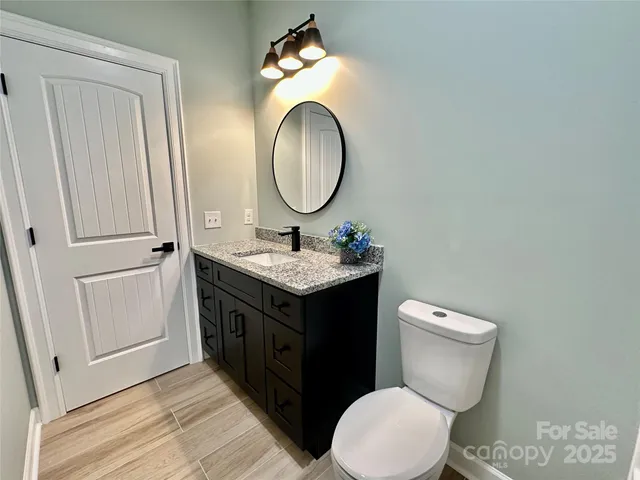 a bathroom with a toilet a sink and a mirror